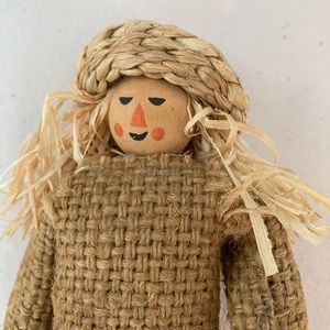 🍁🍂 Fall decor, small scarecrow on the wooden stand, 9” tall